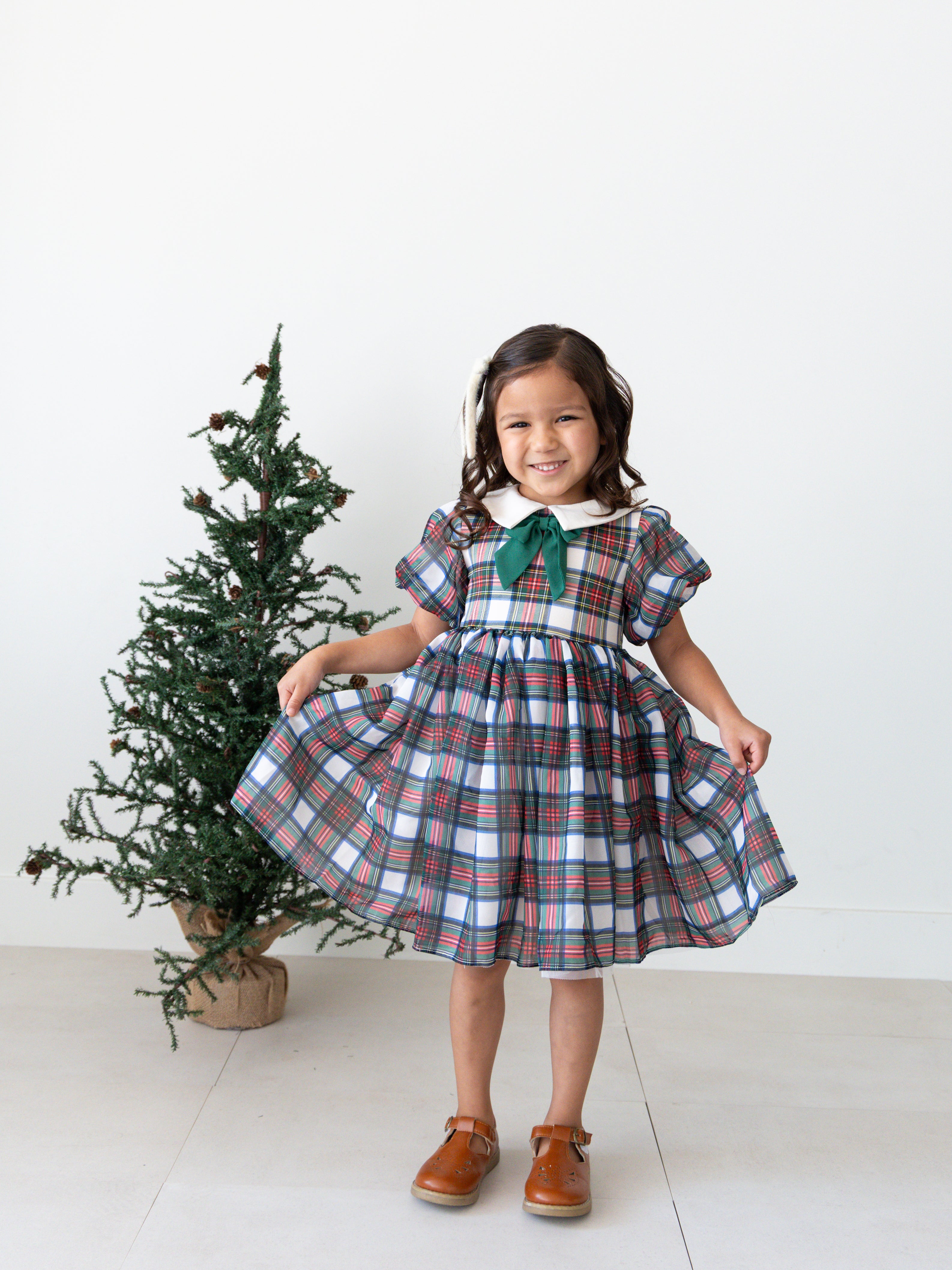 PREORDER - Stewart Plaid Holiday Dress - Ivory