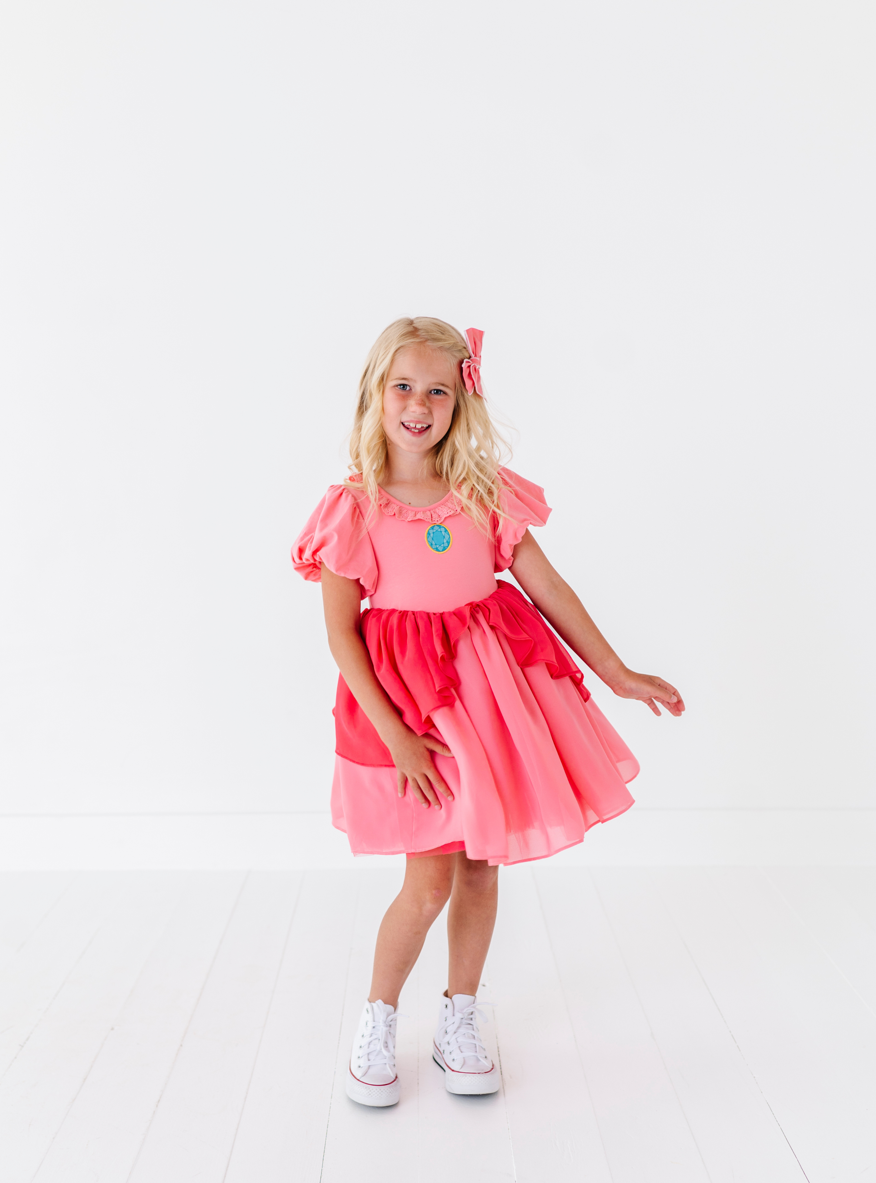 This Peach inspired dress will sure leave your little girls feeling like a princess!