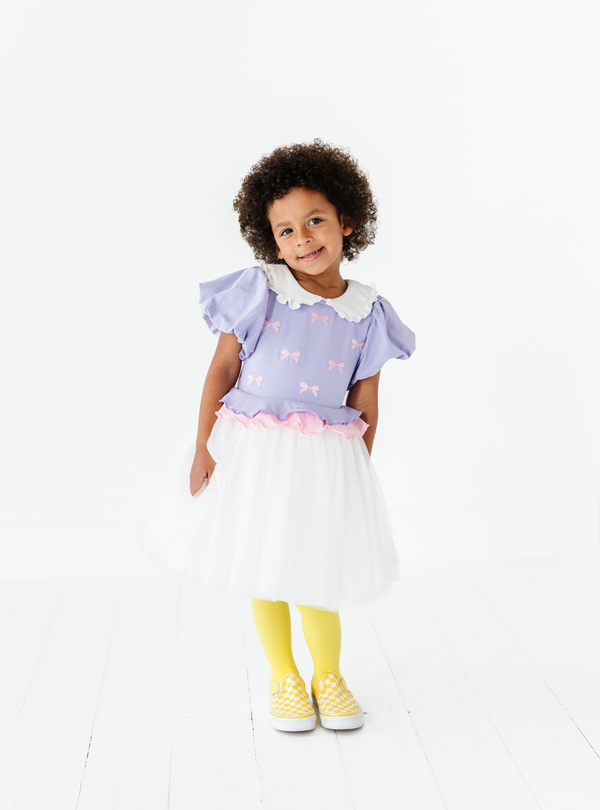 Our Darling Duck Dress - Luxe features cute ruffles, puffed sleeves, extra lift in the skirt and fun colors!
