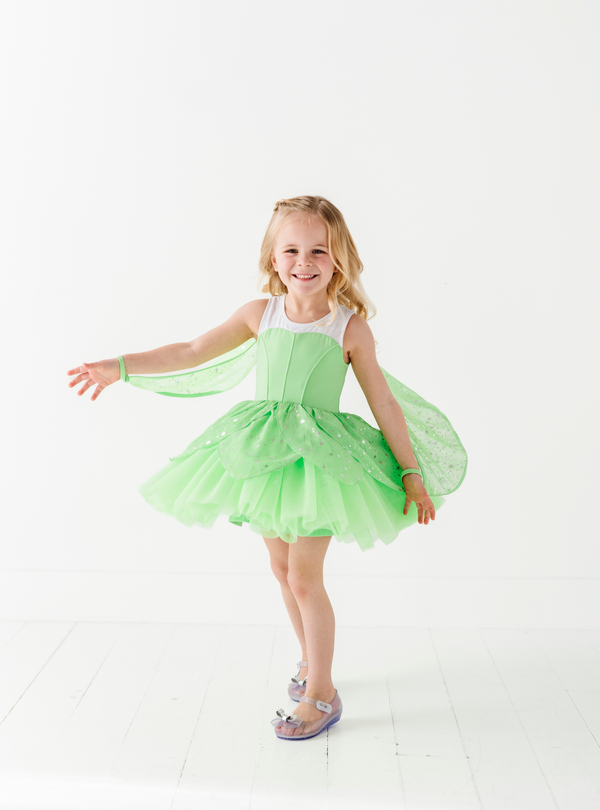 This Tinkerbell-inspired dress is sure to be a favorite, with it's fun fairy design! Nothing says magic quite like this dress!