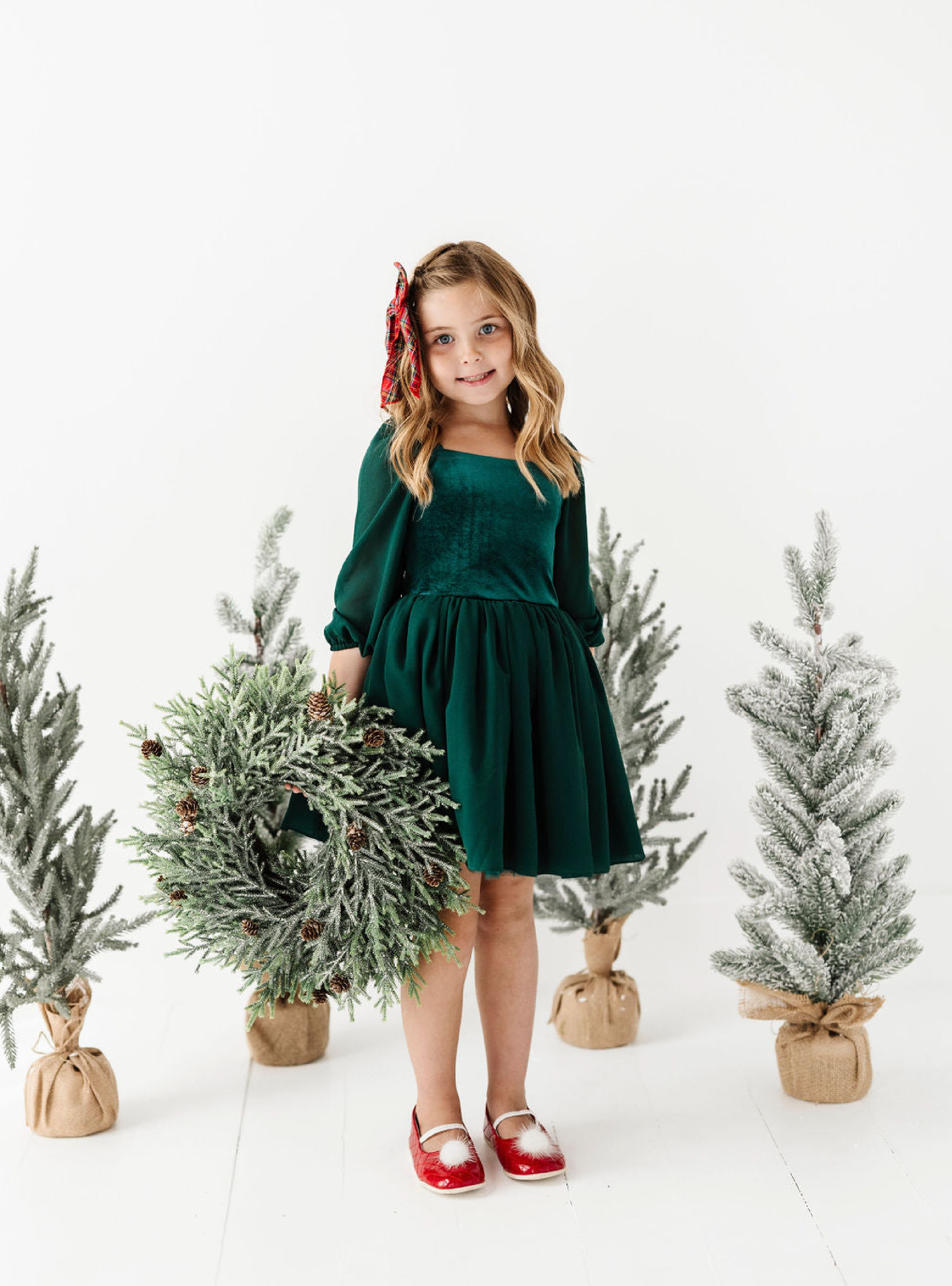 Green velvet dress kids cheap