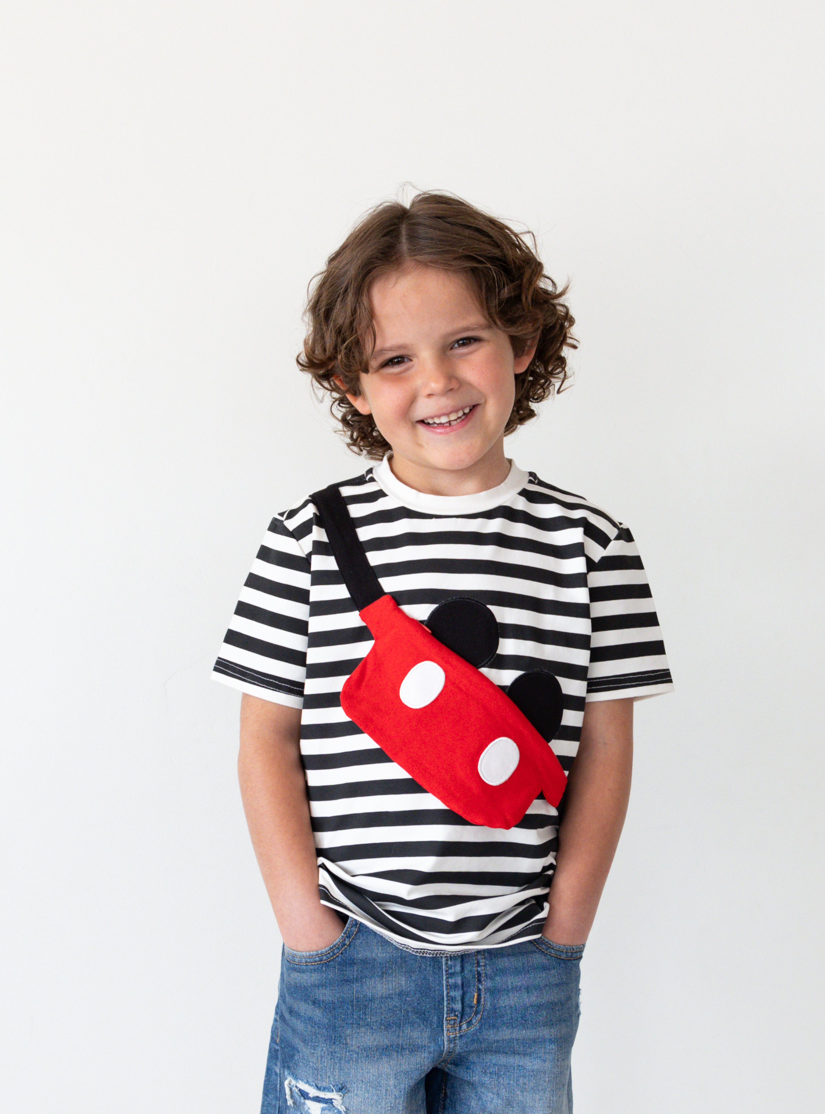 Disney and Taylor Joelle brand striped kids short sleeve tee with mickey mouse cross bag
