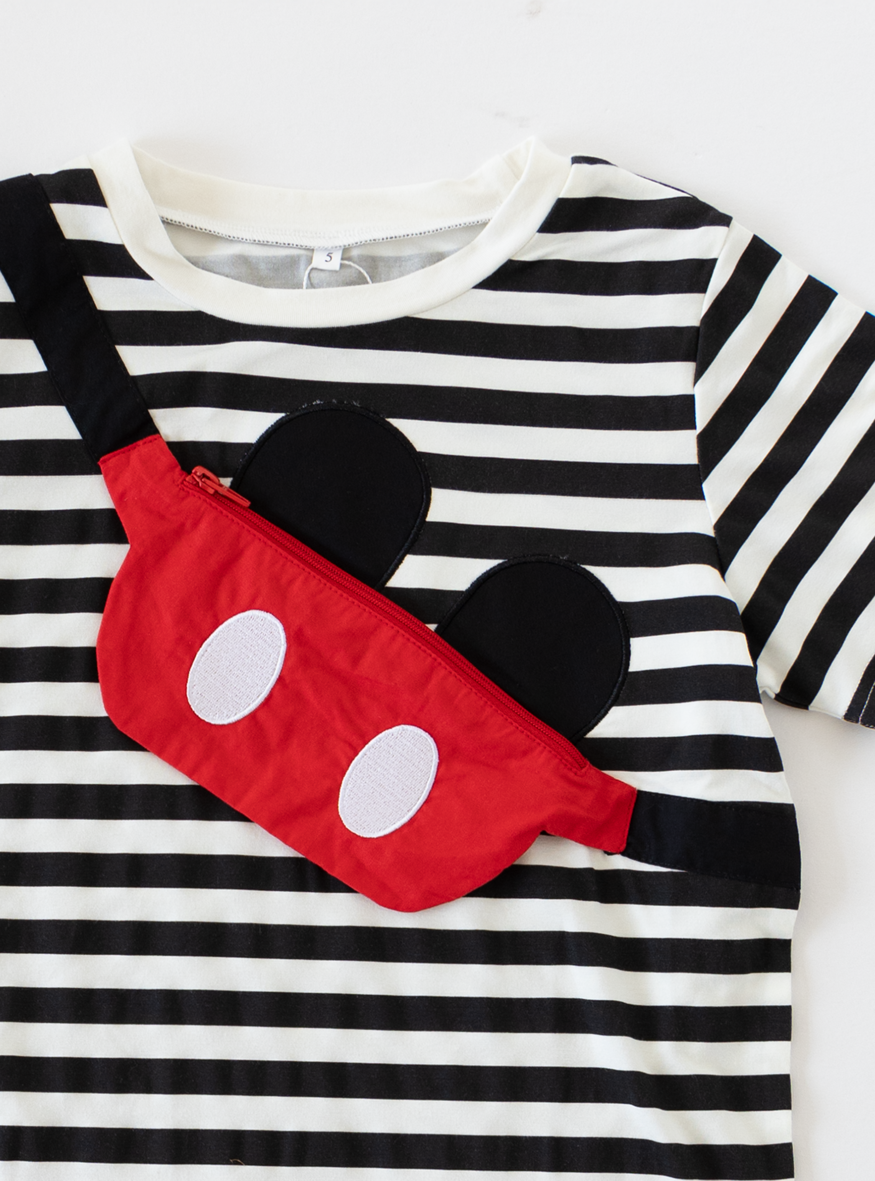 Disney and Taylor Joelle brand striped kids short sleeve tee with mickey mouse cross bag