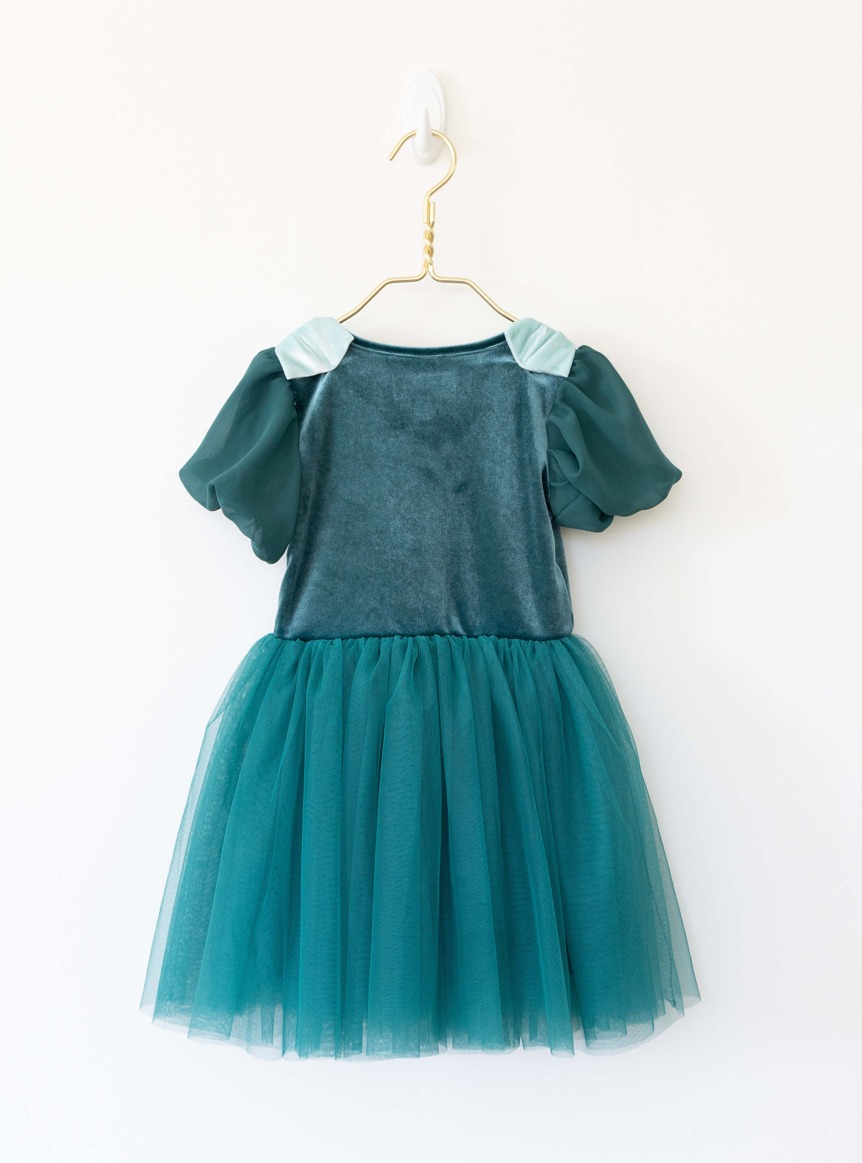 PREORDER - Teal Velvet Bow Dress