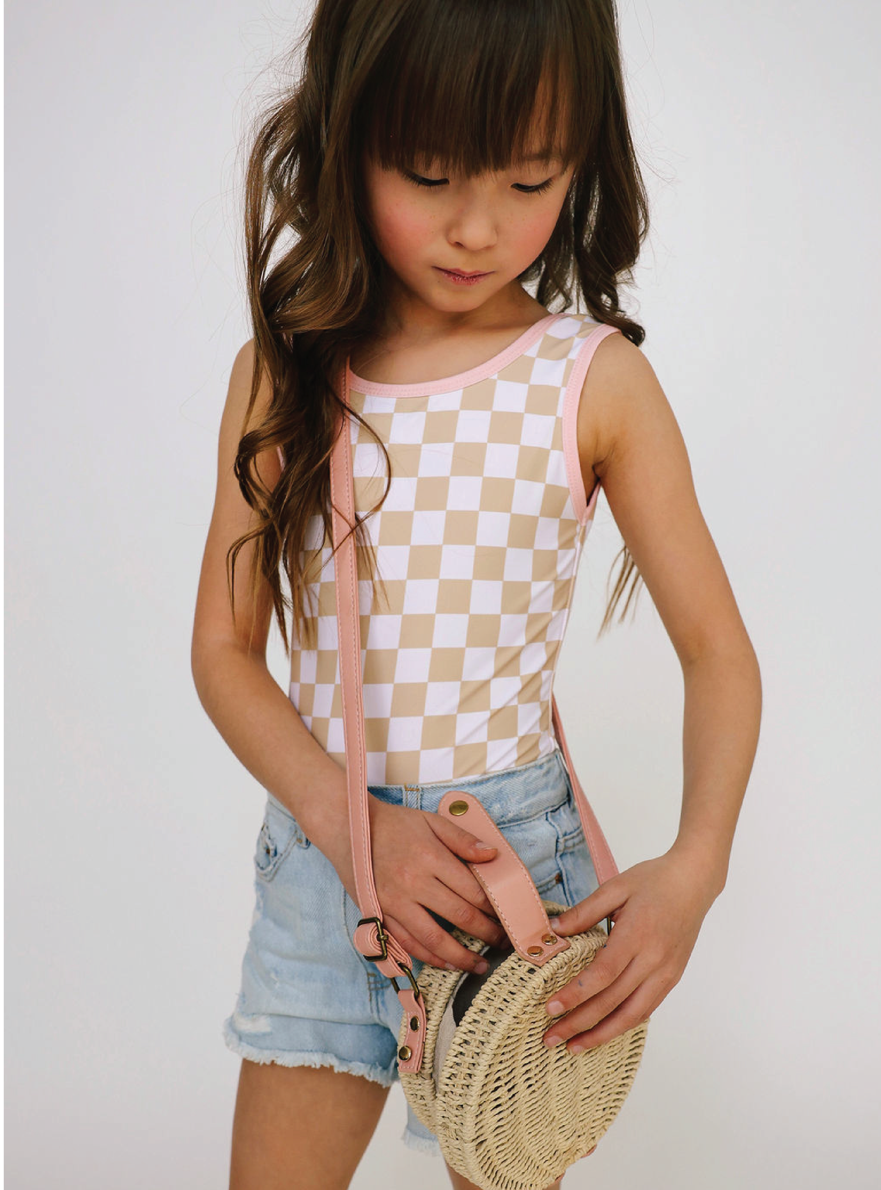 Tan Checkered One Piece