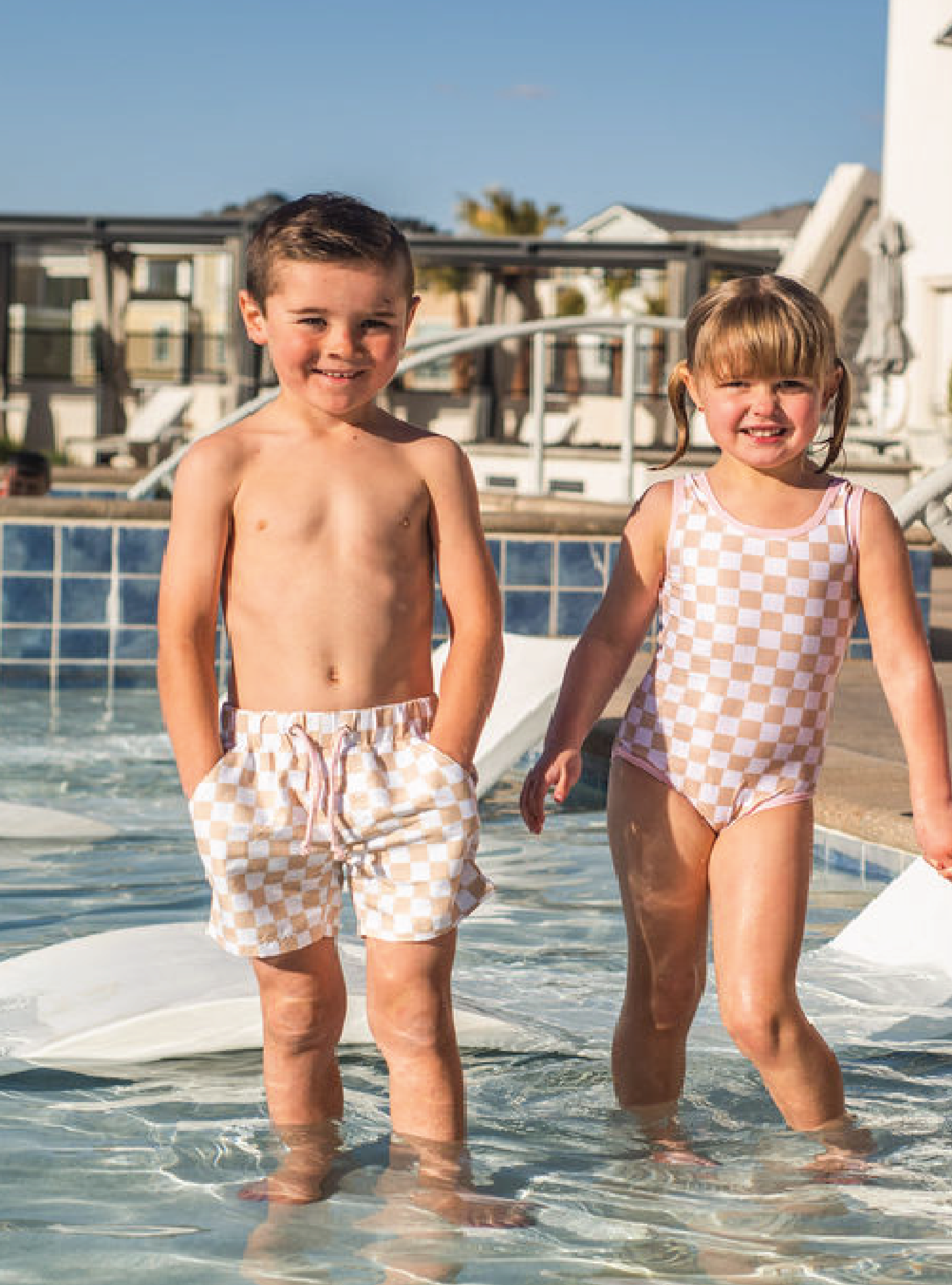 Tan Checkered One Piece