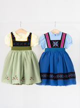 The blue and green matching snowy sisters dress