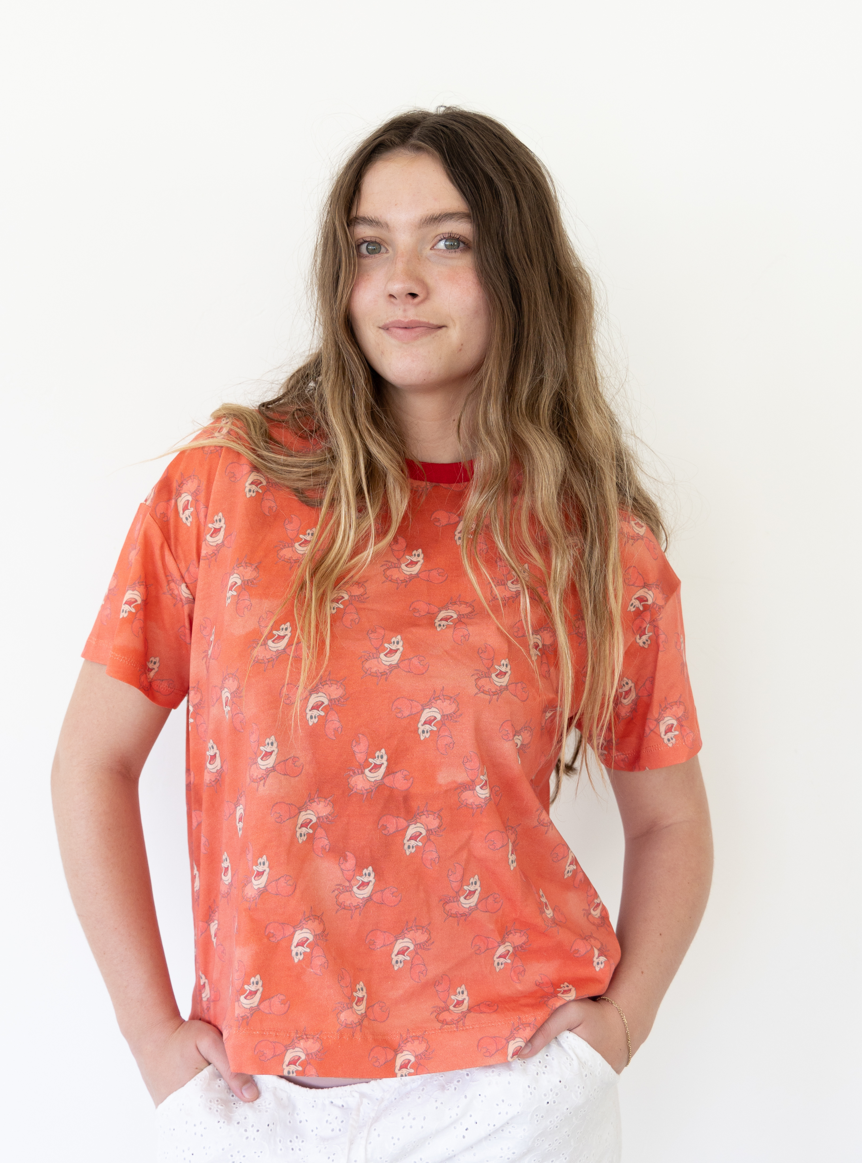 Disney and Taylor Joelle branded Sebastian shirt print all around the adult tee. Shown on model