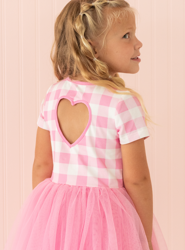 Pre Loved Pink Gingham Heart Dress-Size 7