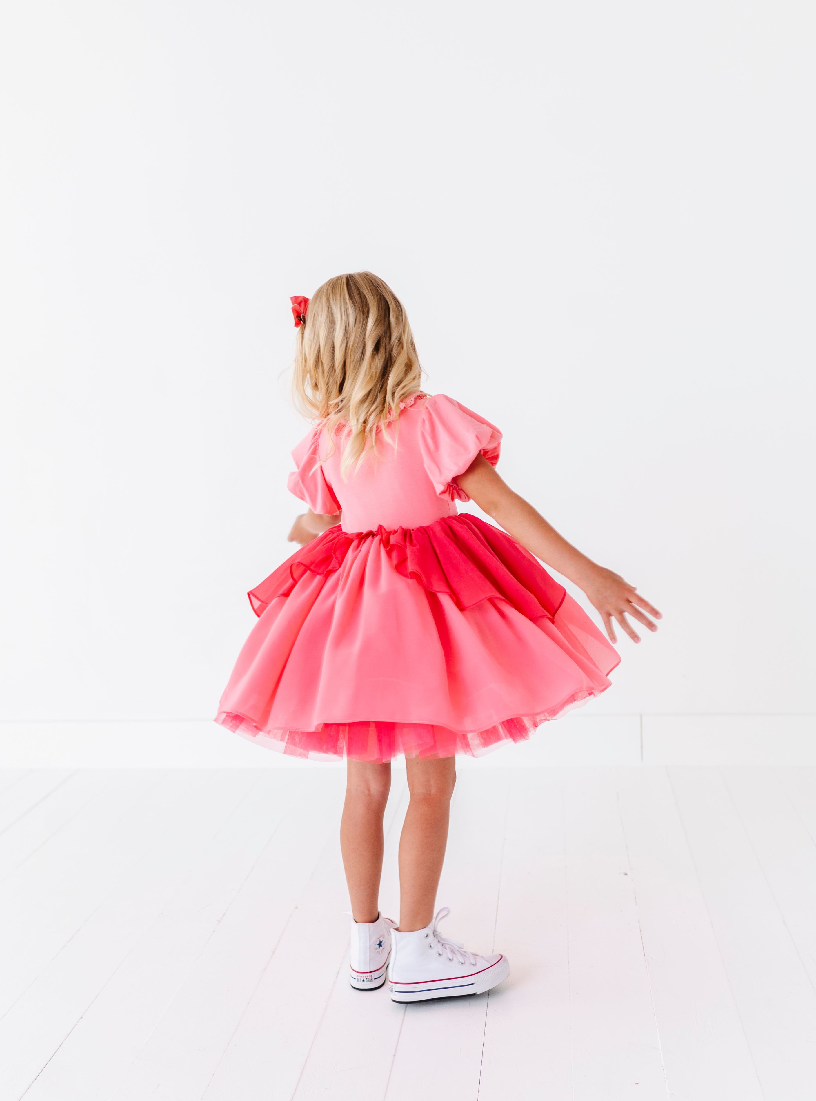 The perfect dress for twirling - made with tulle, and a chiffon overlay for that magical princess look!