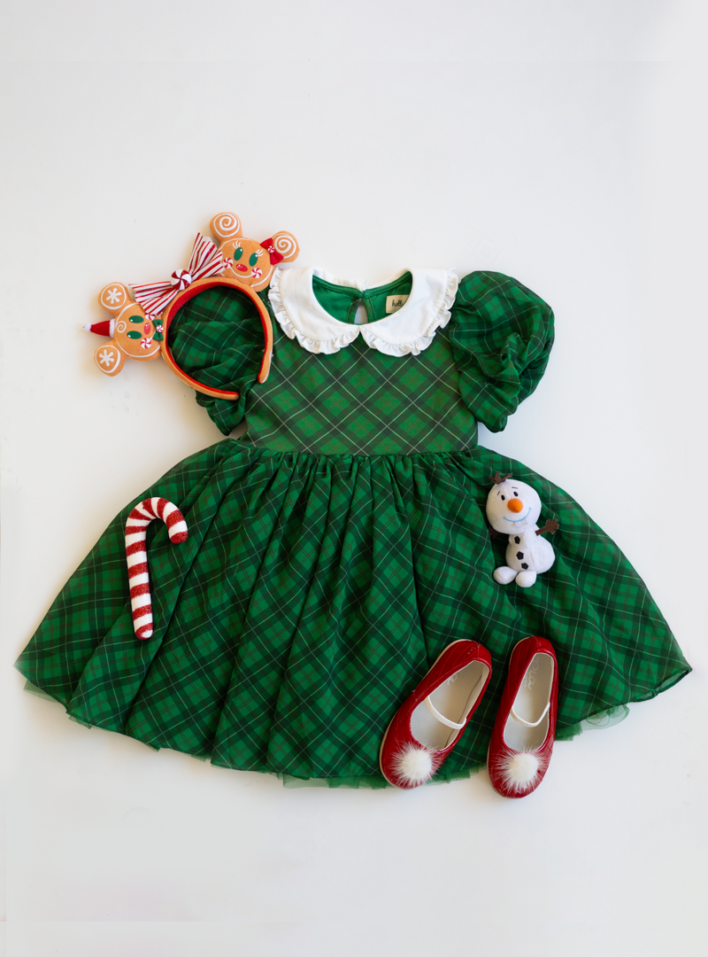 PREORDER - Green Plaid Puff Dress