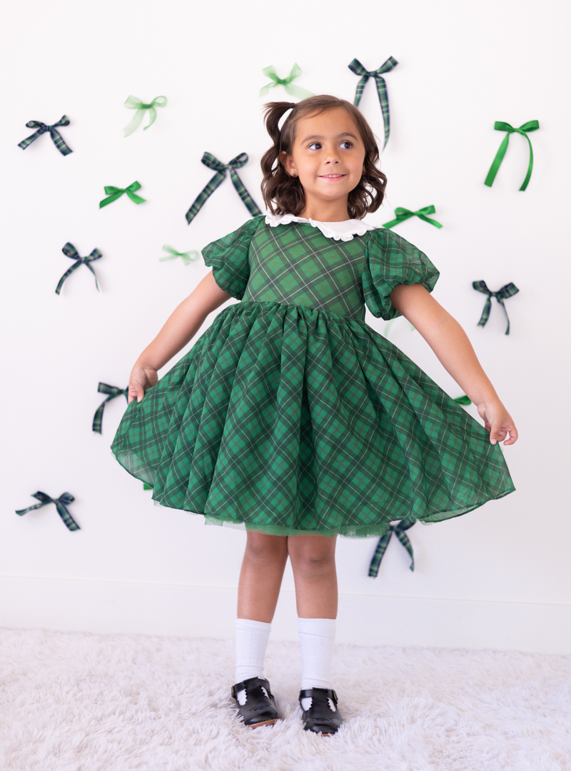 PREORDER - Green Plaid Puff Dress