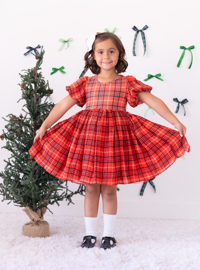 PREORDER - Red Plaid Puff Dress