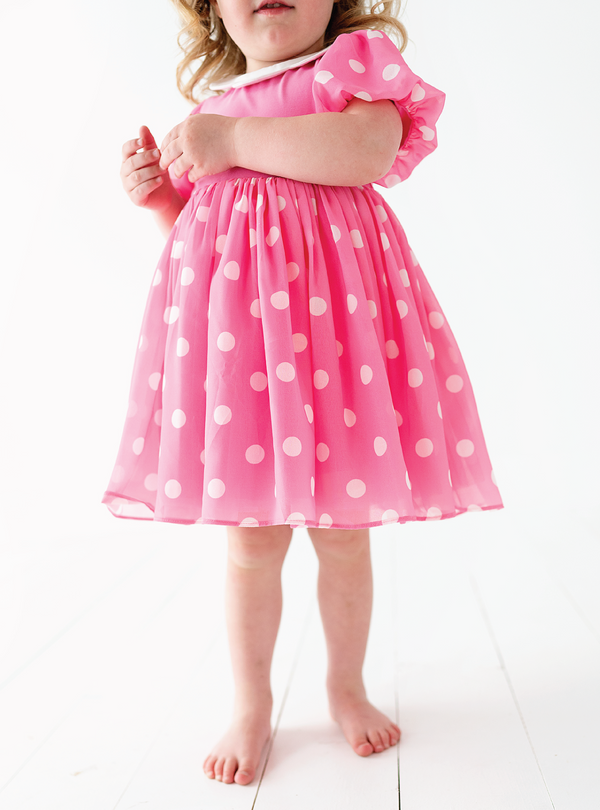 Pink Polka Dot Chiffon Dress