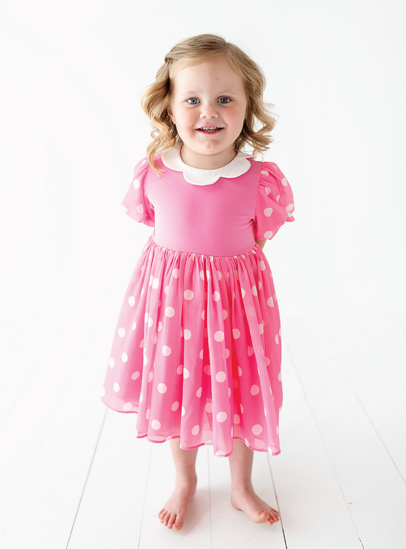 Pink Polka Dot Chiffon Dress