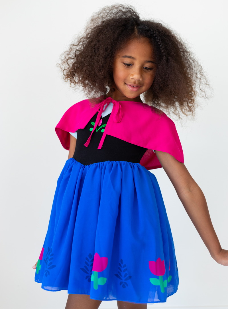 Our dress comes with a small pink cape, so you can choose whichever style you like best!