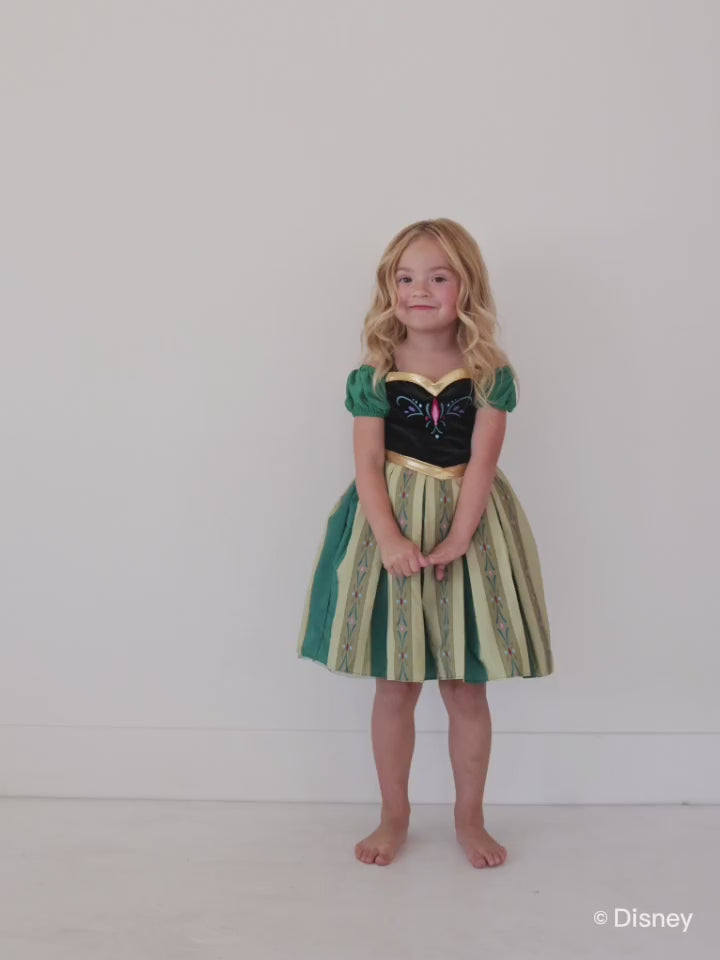 princess anna coronation dress Adult Green Custom Metallic trim details add a regal shimmer and enhance the dresss special occasion feel PREORDER - Disney Frozen Anna