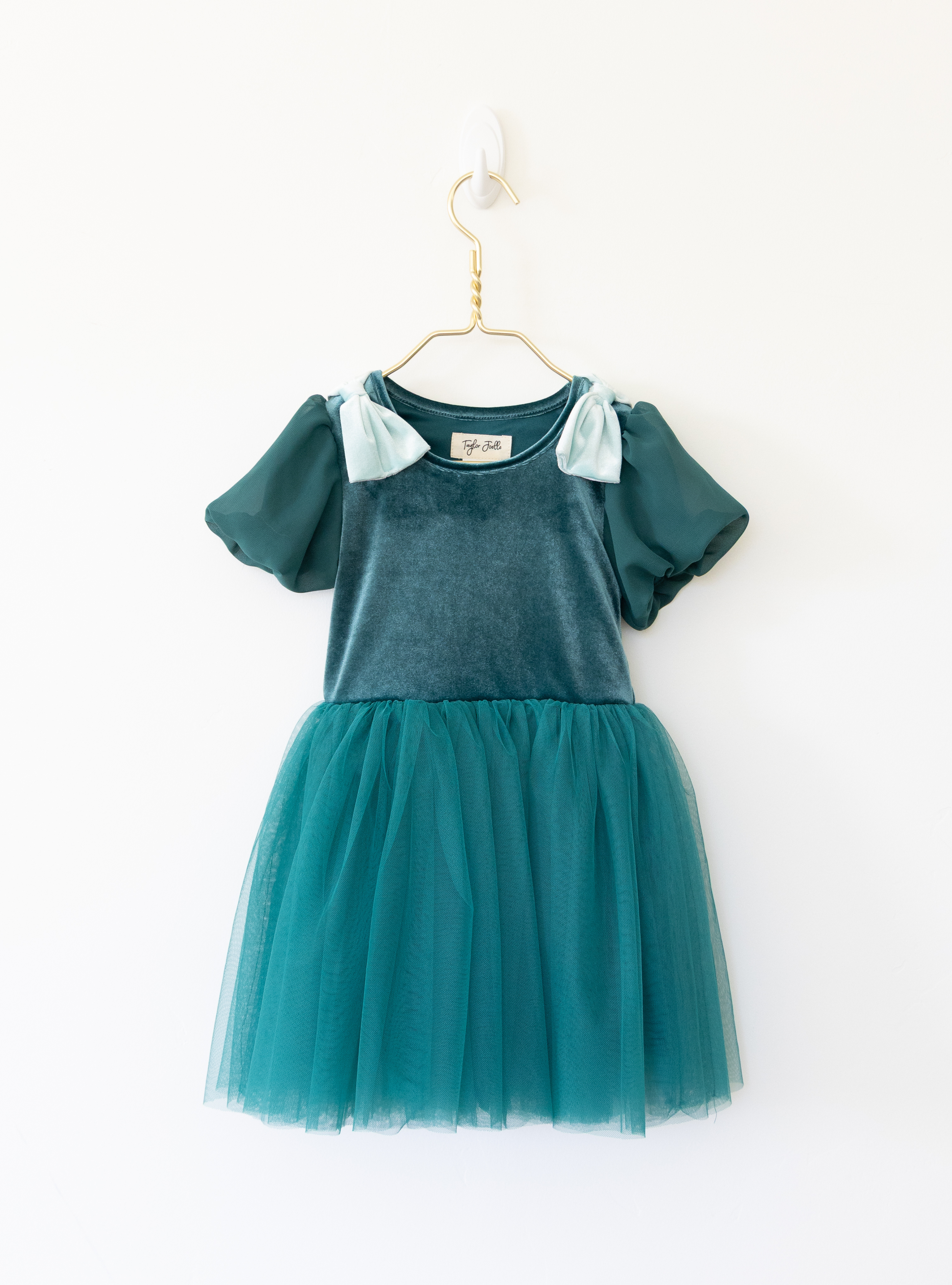 PREORDER - Teal Velvet Bow Dress