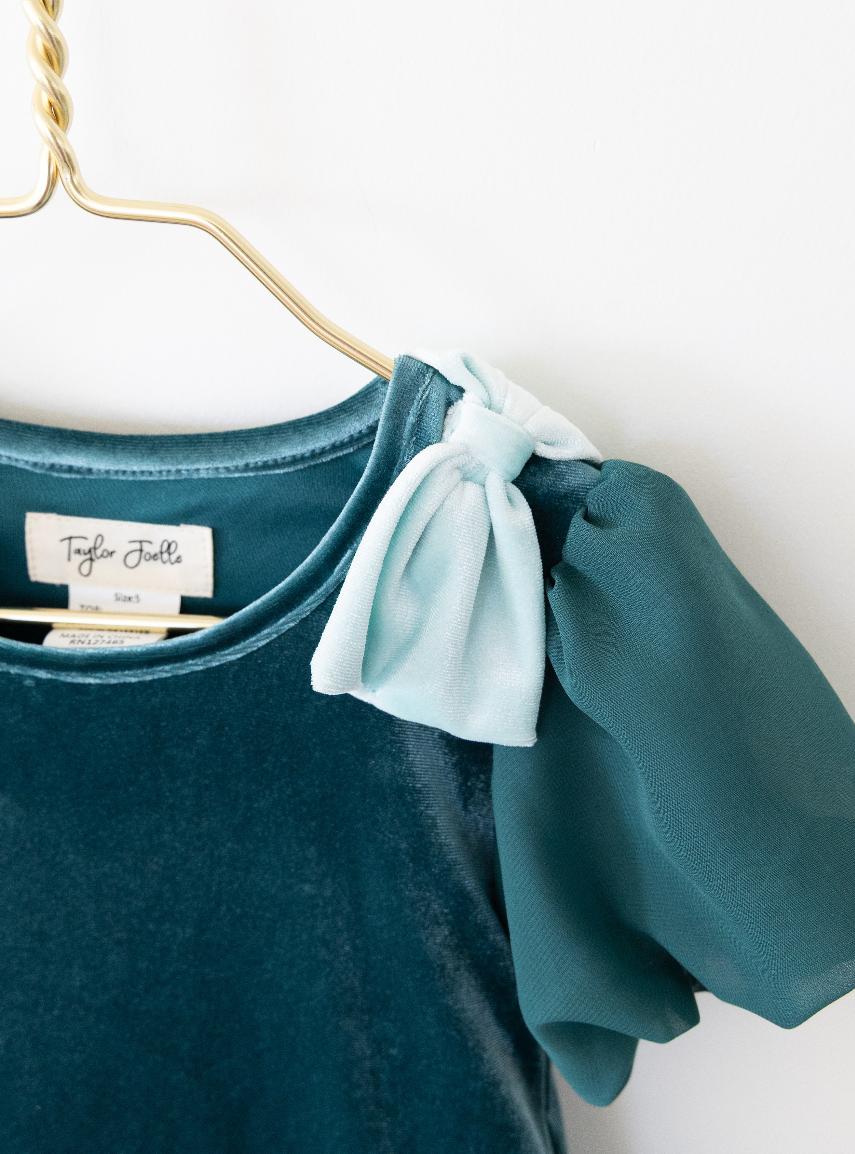 PREORDER - Teal Velvet Bow Dress
