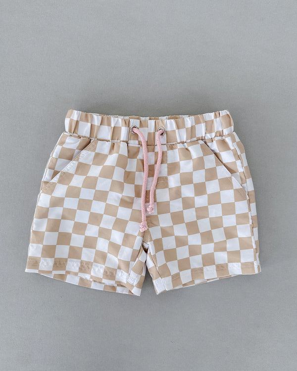 Tan Checkered Shorts