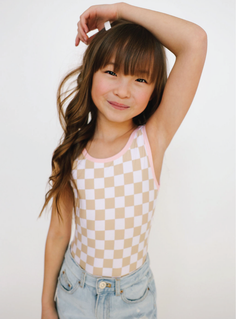 Tan Checkered One Piece