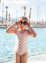 Tan Checkered One Piece