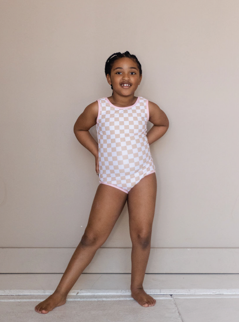 Tan Checkered One Piece